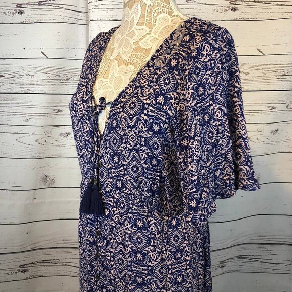 Artesia Boho Chic Button Front Short Sleeve Maxi tasel neck closing size medium - Picture 7 of 12